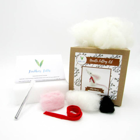 White Mouse - Needle Felting Kit - With Foam