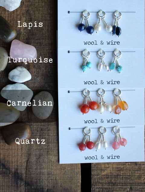 Wool & Wire: Gemstone and Pearl Stitch Markers (Set of 6)