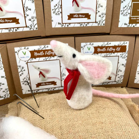 White Mouse - Needle Felting Kit - With Foam