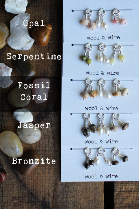 Wool & Wire: Gemstone and Pearl Stitch Markers (Set of 6)