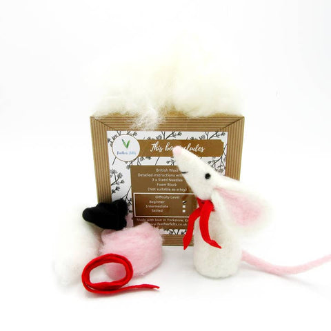 White Mouse - Needle Felting Kit - With Foam
