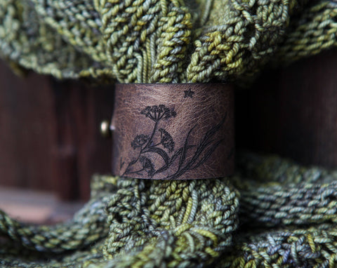 Luna Moth Moon & Stars Leather Shawl Cuff with Bronze Stud