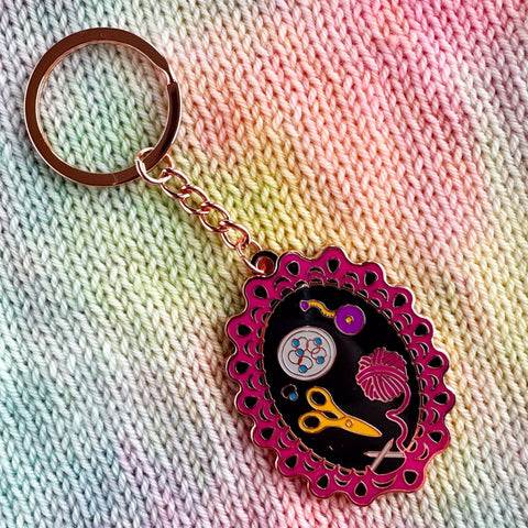 Knitting Session Enamel Keychain