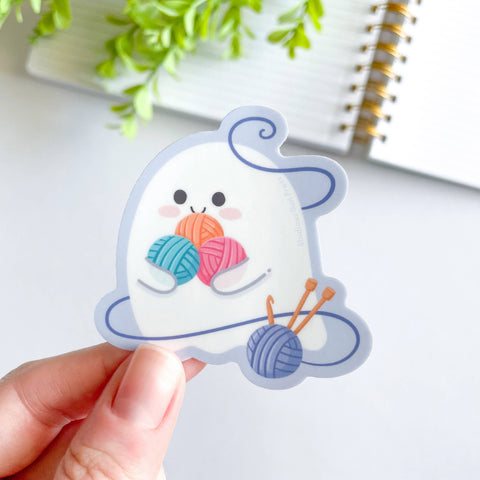 Cute Knitting & Crochet Ghost Waterproof Matte Vinyl Sticker