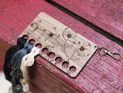 Dogwood Embroidery Floss Storage Holder - Walnut Wood