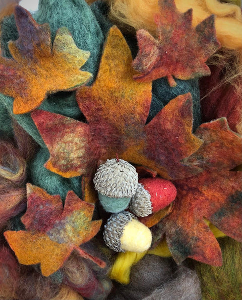 Needle Felt Autumn Leaves and Acorns with Marti