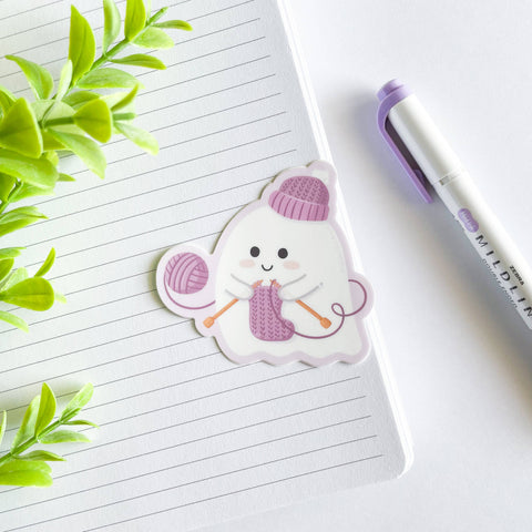 Cute Knitting & Crochet Ghost Waterproof Matte Vinyl Sticker