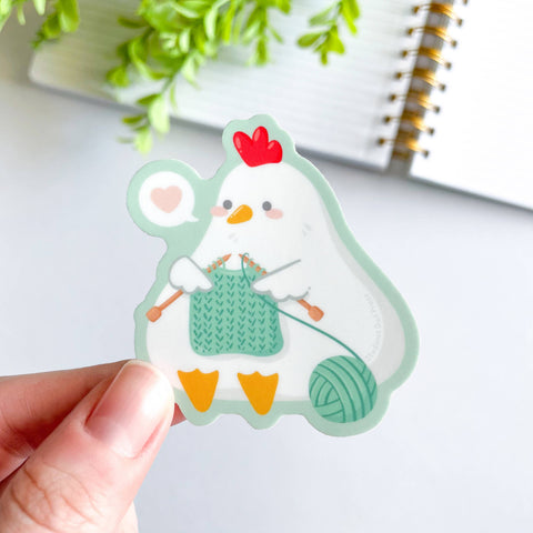 Cute Knitting Chicken Waterproof Matte Vinyl Sticker