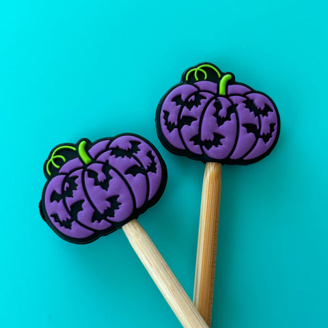 Knitting Needle Point Protectors - Halloween Bat Pumpkin Pur