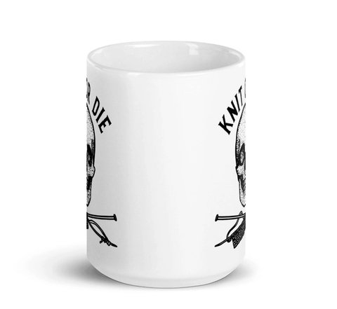 Coffee Mug With Pen & Ink Drawing Of A Skull Knit Or Die