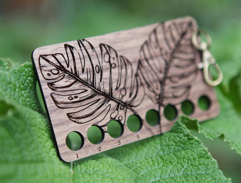 Monstera Leaf Embroidery Floss Storage Holder Walnut Wood