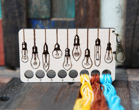Edison Bulb Embroidery Floss Storage - Maple Wood Rectangle