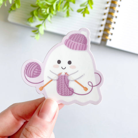 Cute Knitting & Crochet Ghost Waterproof Matte Vinyl Sticker