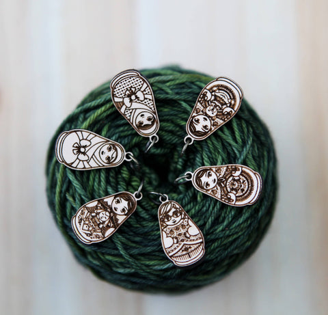 Matryoshka Doll Stitch Markers for Knitting, Set of 6