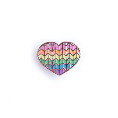 Pastel Rainbow Knit Heart Enamel Pin
