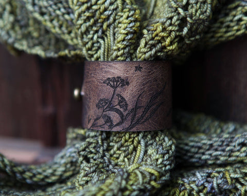Luna Moth Moon & Stars Leather Shawl Cuff with Bronze Stud