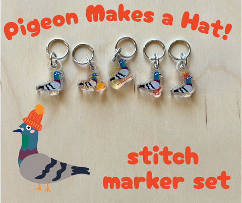 Pigeon Makes a Hat Stitch Marker Set Knitting Crochet Notion