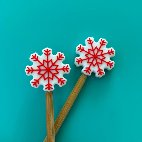 Knitting Needle Point Protectors Red Snowflake Winter Xmas