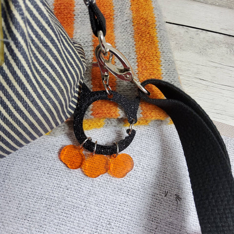 2025 Halloween Collection - Acrylic Cat Stitch Marker Holder Bag Charm - 3 Pumpkin Stitch Markers Included