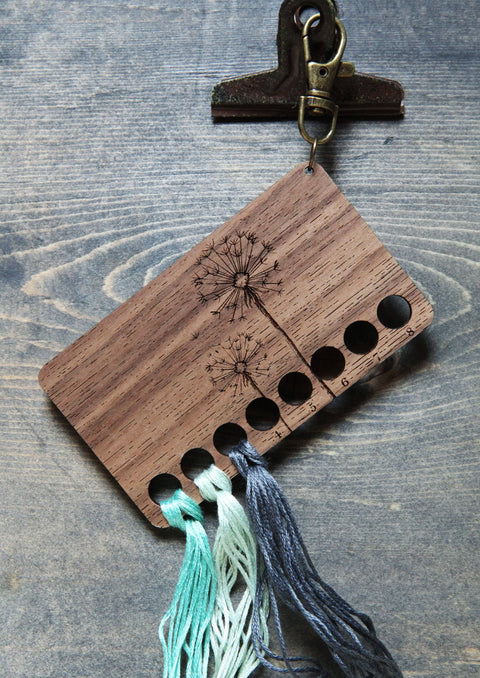 Walnut Wood Dandelion Embroidery Floss Storage Holder