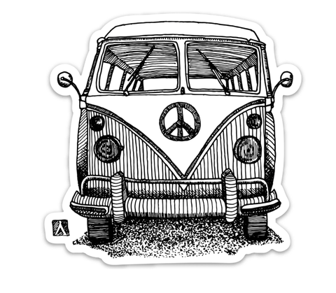 Vintage VW Bus Hippie Van Vinyl Sticker Illustration