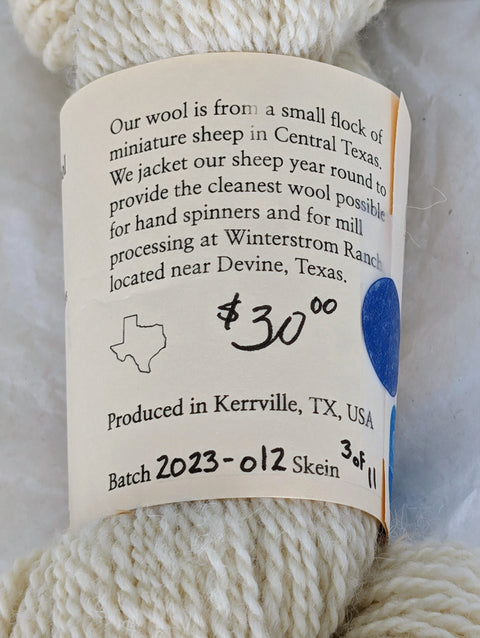 Yarn Batch 2023-012 is a Fingering weight blend of Miniature Cheviot wool.