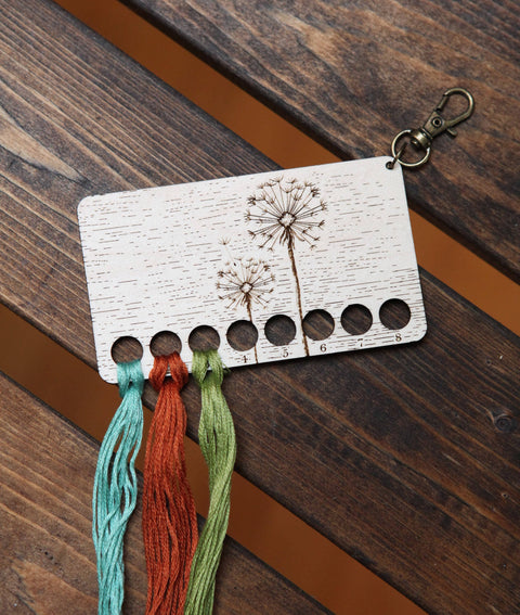 Walnut Wood Dandelion Embroidery Floss Storage Holder