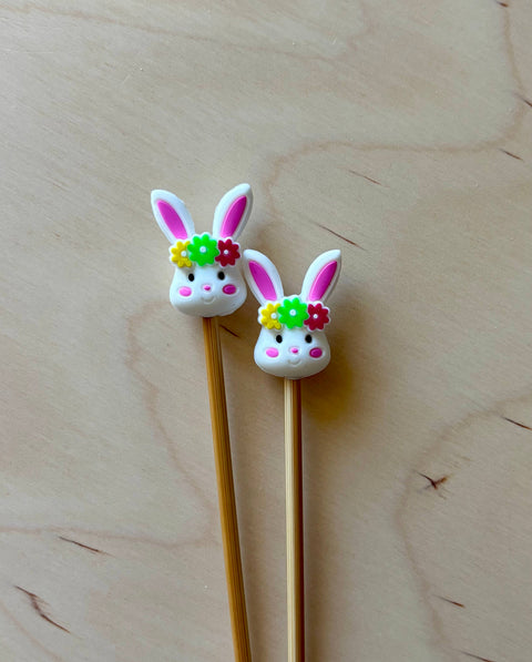Knitting Needle Point Protectors - White Bunny Flower Crown