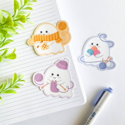 Cute Knitting & Crochet Ghost Waterproof Matte Vinyl Sticker