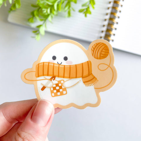 Cute Knitting & Crochet Ghost Waterproof Matte Vinyl Sticker