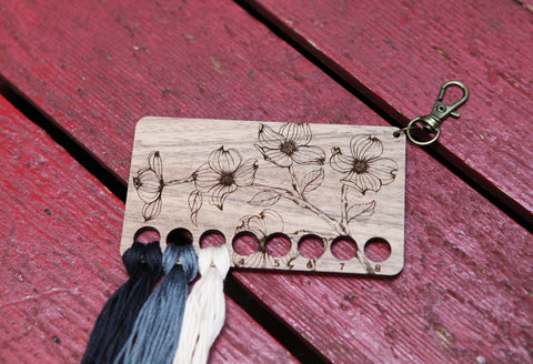 Dogwood Embroidery Floss Storage Holder - Walnut Wood