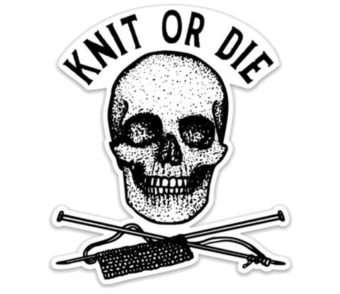 Skeleton Knit Or Die Cross Bones Vinyl Sticker