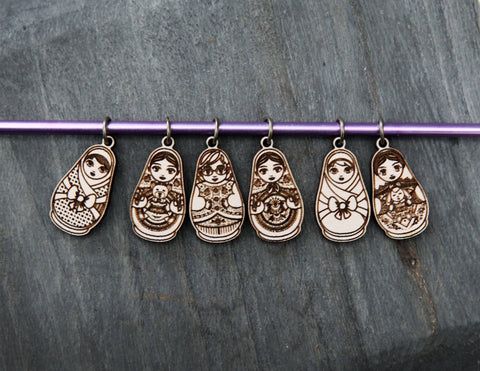 Matryoshka Doll Stitch Markers for Knitting, Set of 6