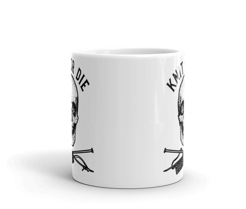 Coffee Mug With Pen & Ink Drawing Of A Skull Knit Or Die
