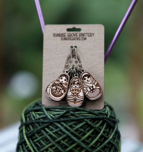 Matryoshka Doll Stitch Markers for Knitting, Set of 6