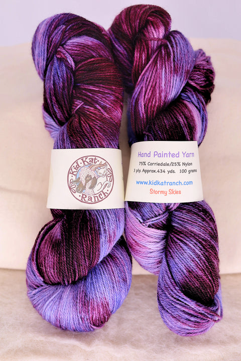 Stormy Skies - Hand Painted Yarn - 75% Corriedale / 25% Nylon