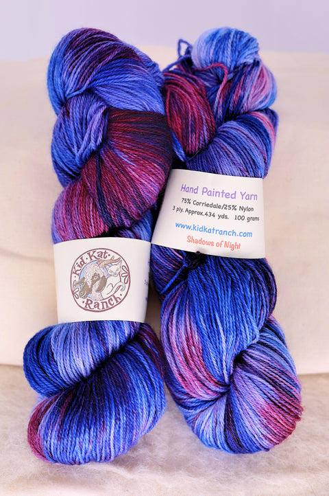 Shadows of Night - Hand Painted Yarn - 75% Corriedale / 25% Nylon