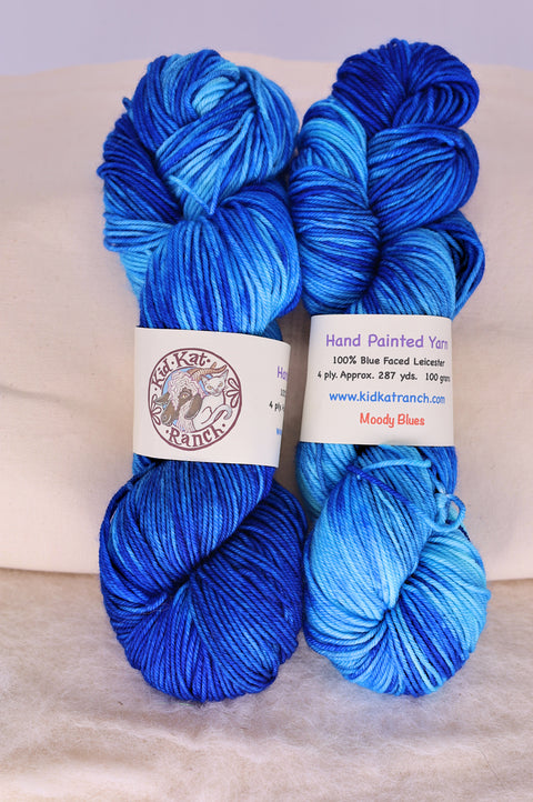 Moody Blues - Hand Painted Yarn - 100% Blue Faced Leicester