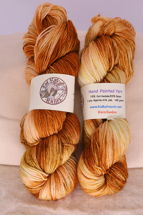 Warm Bamboo - Hand Painted Yarn - 75% Corriedale / 25% Nylon