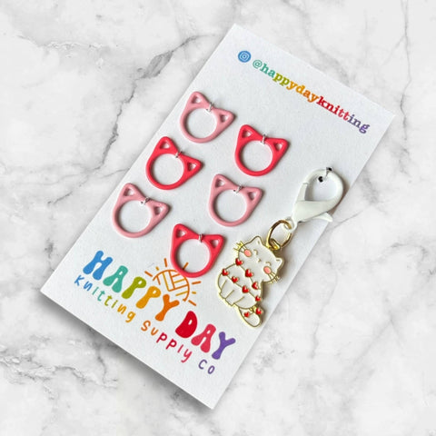 White Cat Stitch Marker with Cat Rings, Not for Crochet