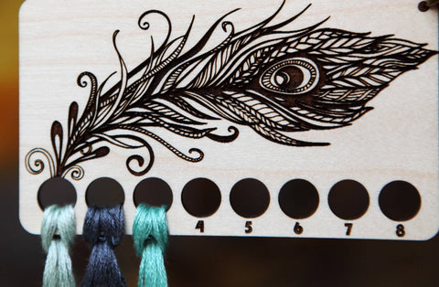 Peacock Embroidery Thread Holder - Maple Wood Rectangle