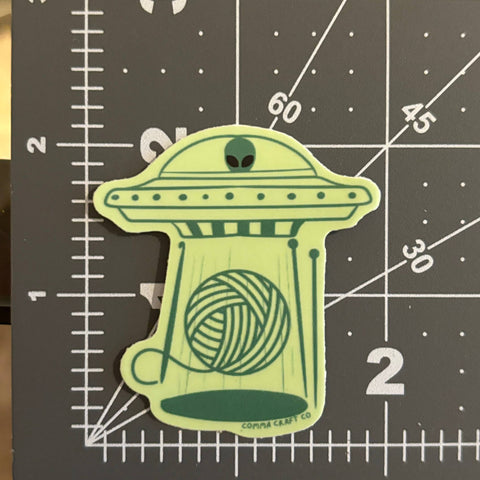 Vinyl Sticker - Alien UFO Knitting Crochet Beam Me Up Space