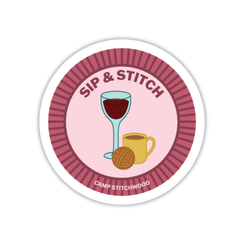 Sip & Stitch Badge Sticker