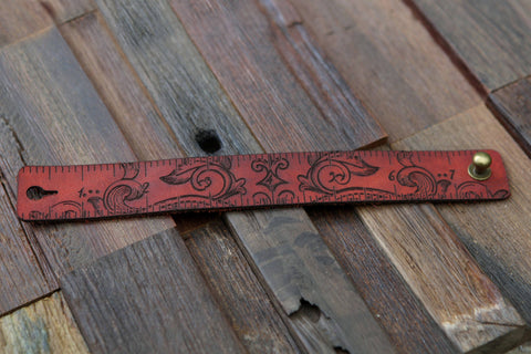 Leather Ruler Cuff with Bronze Stud for Knitting & Sewing