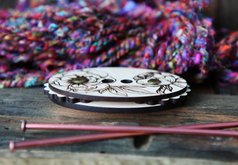Maple Wood Knitting & Crochet Row Counter with Peony Design