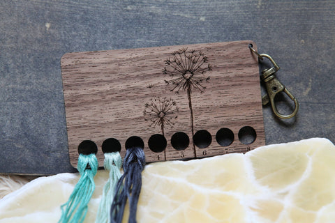 Walnut Wood Dandelion Embroidery Floss Storage Holder