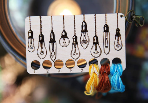 Edison Bulb Embroidery Floss Storage - Maple Wood Rectangle