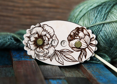 Maple Wood Knitting & Crochet Row Counter with Peony Design