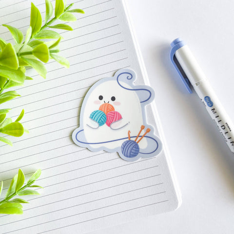 Cute Knitting & Crochet Ghost Waterproof Matte Vinyl Sticker
