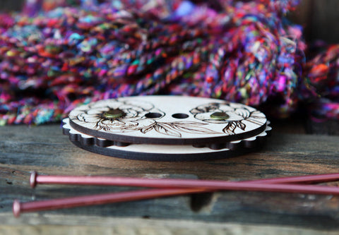 Maple Wood Knitting & Crochet Row Counter with Peony Design